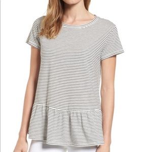 Caslon Peplum Tee - Ivory/Black Stripe